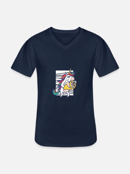 L'unicorno suona lo strumento musicale di corno francese - Maglietta da uomo classica con scollo a V - navy