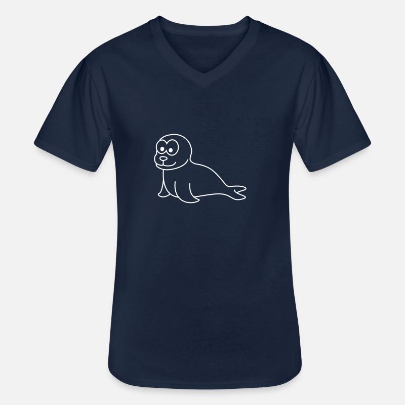 Robbe Tier Comic - Männer-T-Shirt mit V-Ausschnitt - Navy
