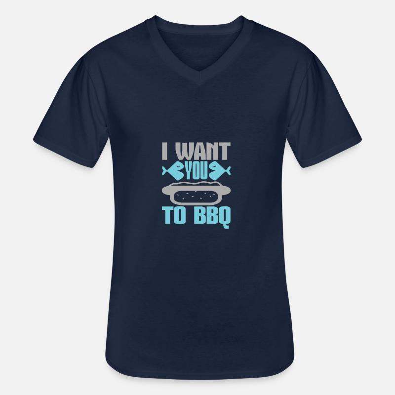 ICH MÖCHTE, DASS DU GRILLST - Männer-T-Shirt mit V-Ausschnitt - Navy