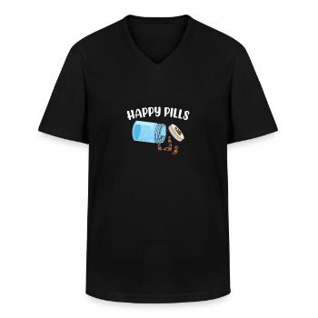 Happy Pills Dachshund Drôle d’amoureux des chiens Jeu de mots - T-shirt col V Homme - noir - Devant - AI Model Male 178 dark (178cm)