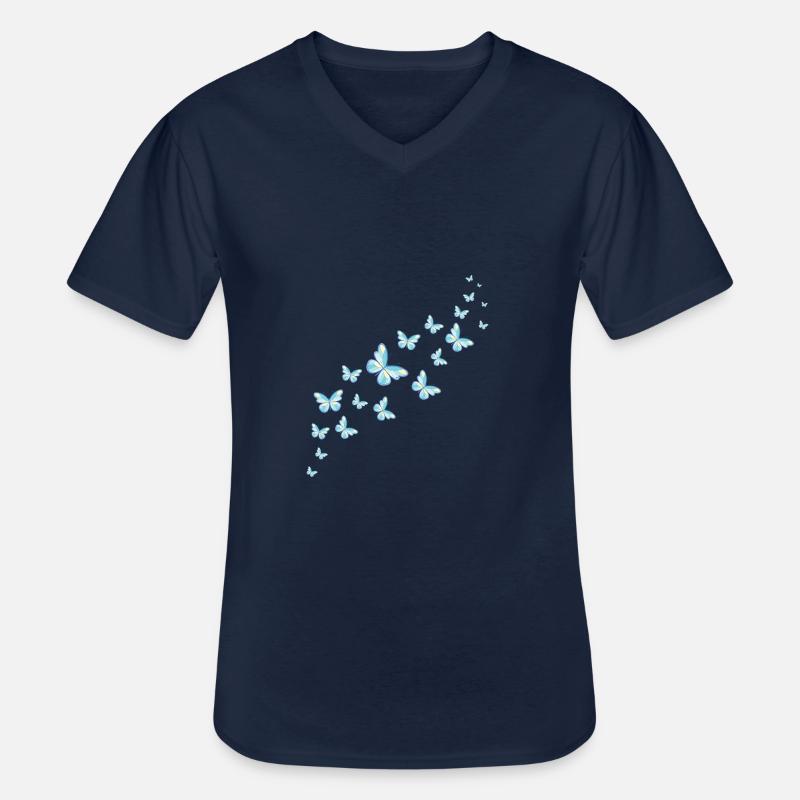 Blaue Schmetterlinge Schmetterling Schwarm Bunt - Männer-T-Shirt mit V-Ausschnitt - Navy