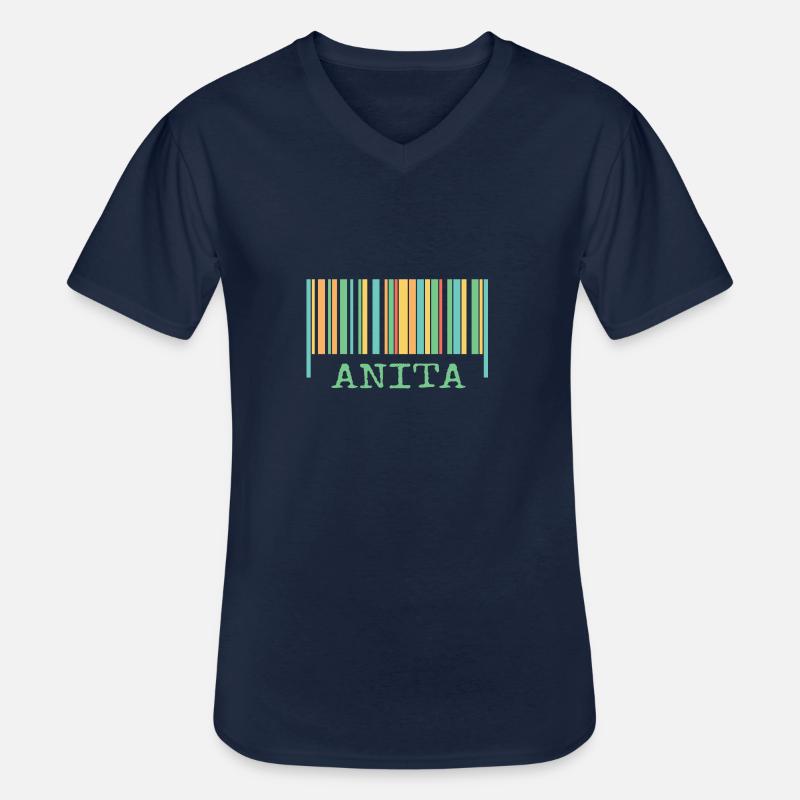Strichcode Anita - Männer-T-Shirt mit V-Ausschnitt - Navy