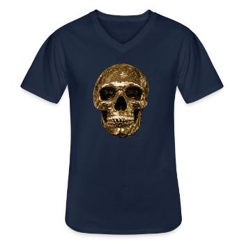 Skull,metallic,sequins,rivets,gold - Men's V-Neck T-Shirt - navy - Front - AI Model Male 178 dark (178cm)