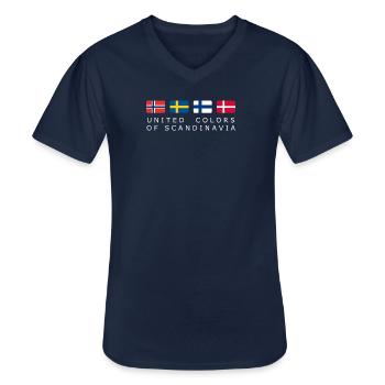 UNITED COLORS OF SCANDINAVIA white-lettered - Männer-T-Shirt mit V-Ausschnitt - Navy - Vorne - AI Model Male 178 dark (178cm)