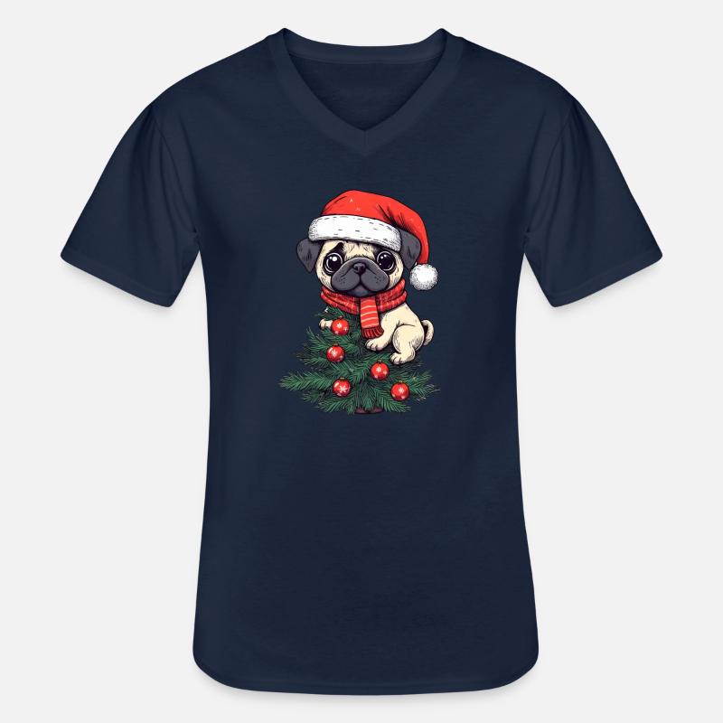 Weihnachts-Mops - Niedlicher Baumwächter - Männer-T-Shirt mit V-Ausschnitt - Navy