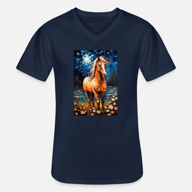 Pferd - Männer-T-Shirt mit V-Ausschnitt - Navy