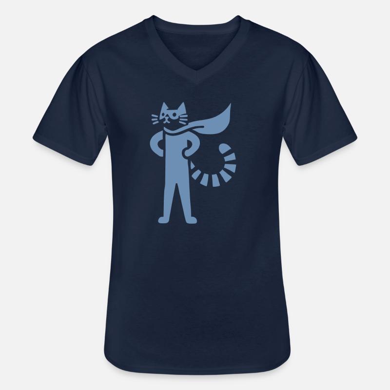 Katzen Superheld Held Silhouette Umhang - Männer-T-Shirt mit V-Ausschnitt - Navy