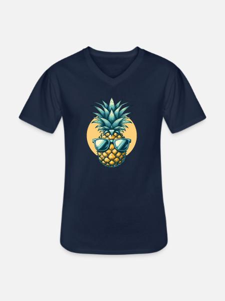 Cool pineapple with sunglasses - Men's V-Neck T-Shirt - navy