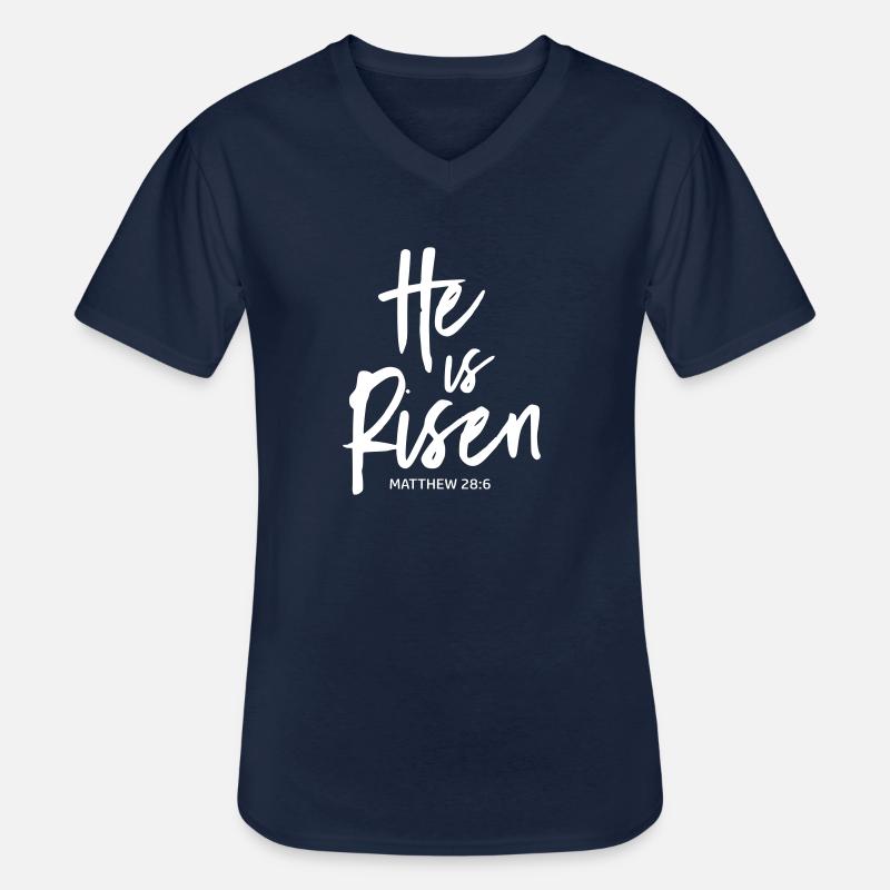 he is risen by csDesign - Männer-T-Shirt mit V-Ausschnitt - Navy