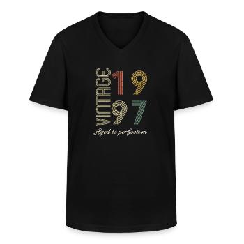 Cadeau d’anniversaire 27 ans - 1997 - T-shirt col V Homme - noir - Devant - AI Model Male 178 dark (178cm)