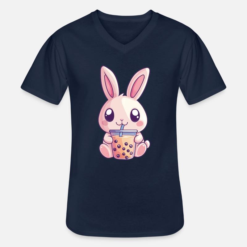 Rabbit drinks bubble tea - Men's V-Neck T-Shirt - navy