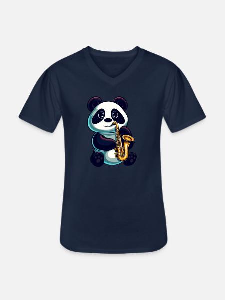 Panda Saxophones Classical Music Jazz - Men's V-Neck T-Shirt - navy