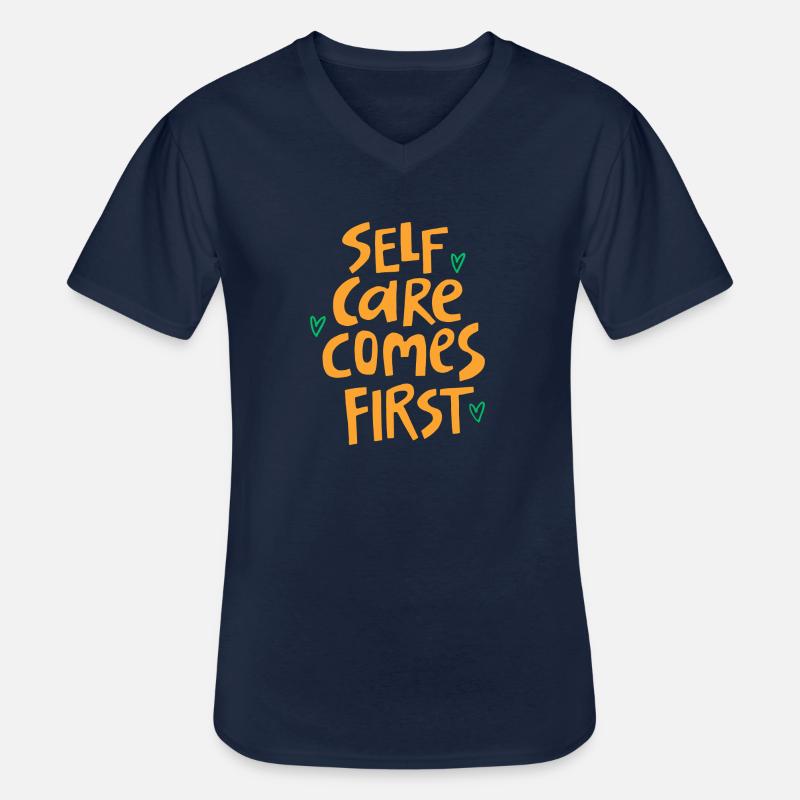 SELFCARE COMES FIRST - Männer-T-Shirt mit V-Ausschnitt - Navy