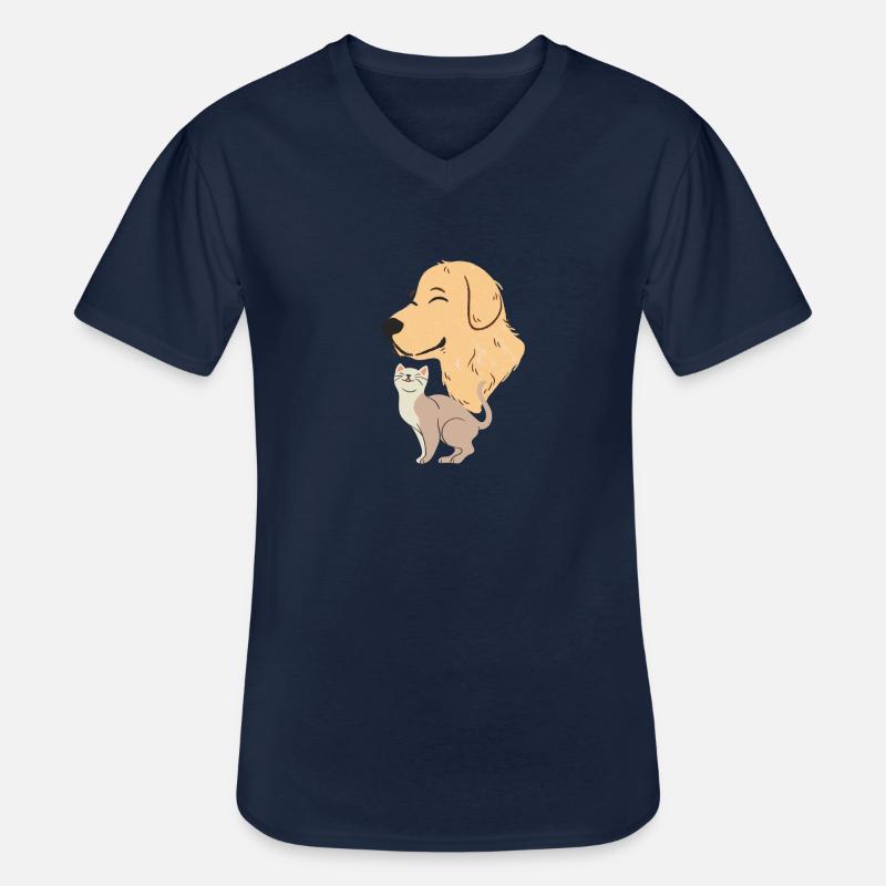 cane e gatto - Maglietta da uomo classica con scollo a V - navy