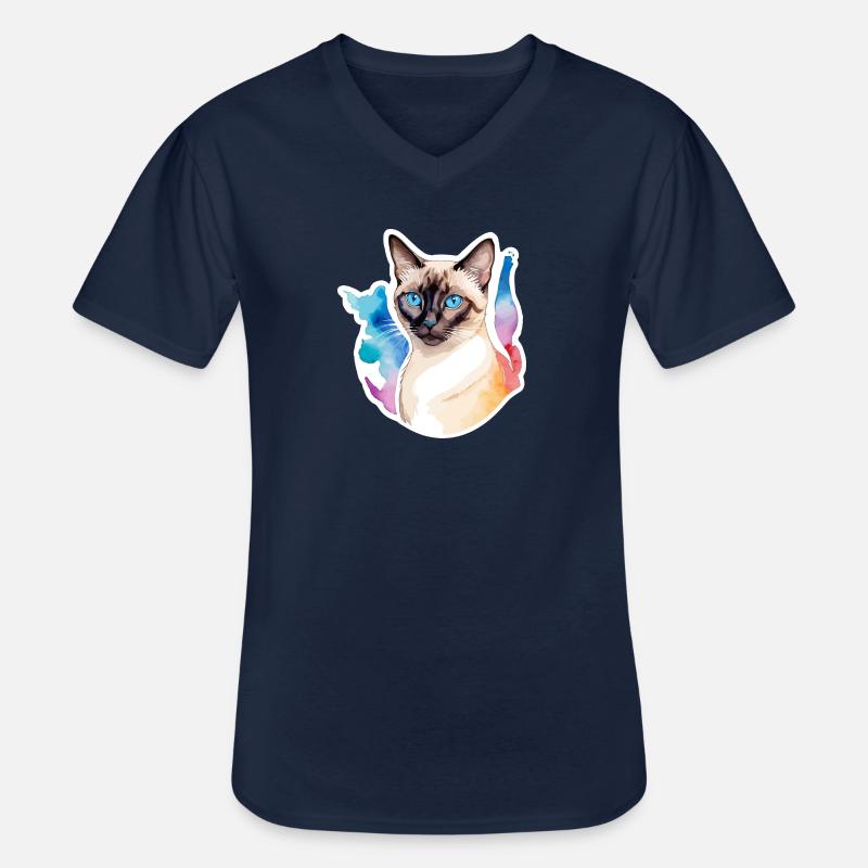 Siamkatze Wasserfarben - Männer-T-Shirt mit V-Ausschnitt - Navy