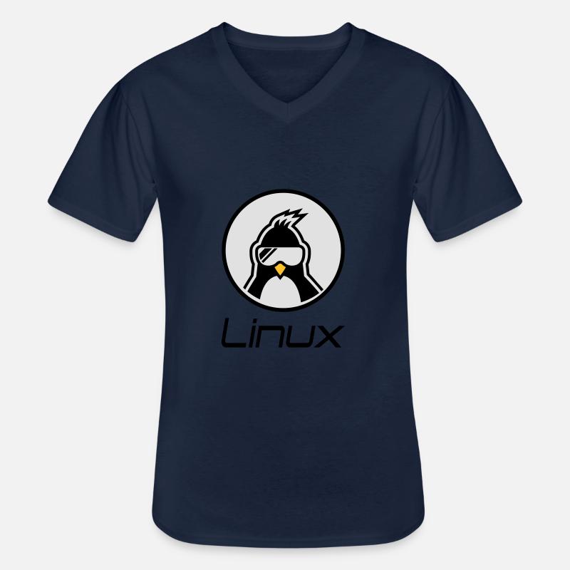 linux - Maglietta da uomo classica con scollo a V - navy
