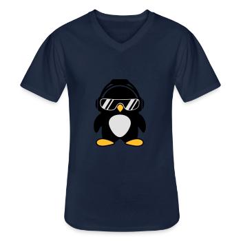 Penguin with headphones - Men's V-Neck T-Shirt - navy - Front - AI Model Male 178 dark (178cm)