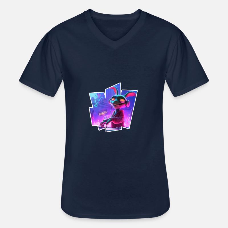 Rabbit Dj - Männer-T-Shirt mit V-Ausschnitt - Navy