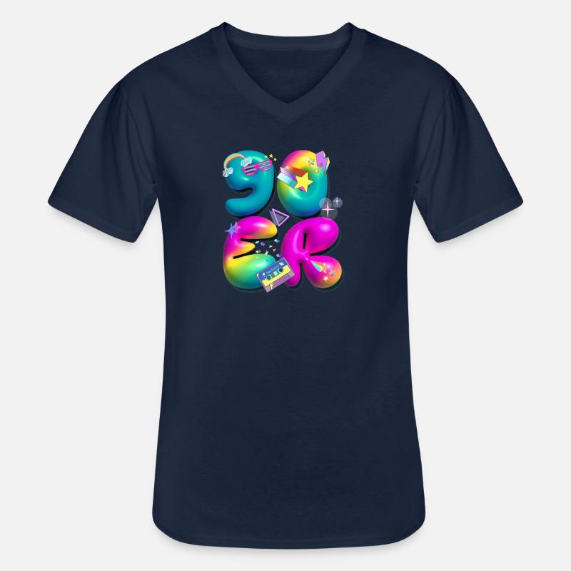 90er,retro,ballons,3d,90 er Jahre,bunt - Männer-T-Shirt mit V-Ausschnitt - Navy