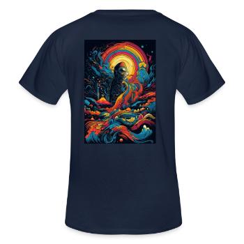 Trippy Explosion - Psychedelisches Motiv - Männer-T-Shirt mit V-Ausschnitt - Navy - Hinten - AI Model Male 185 light (185cm)