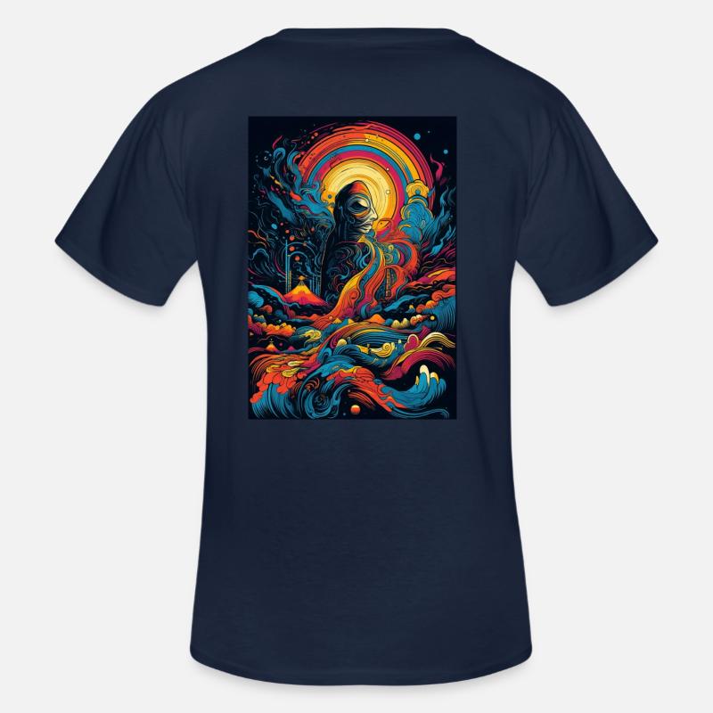 Trippy Explosion - Psychedelisches Motiv - Männer-T-Shirt mit V-Ausschnitt - Navy