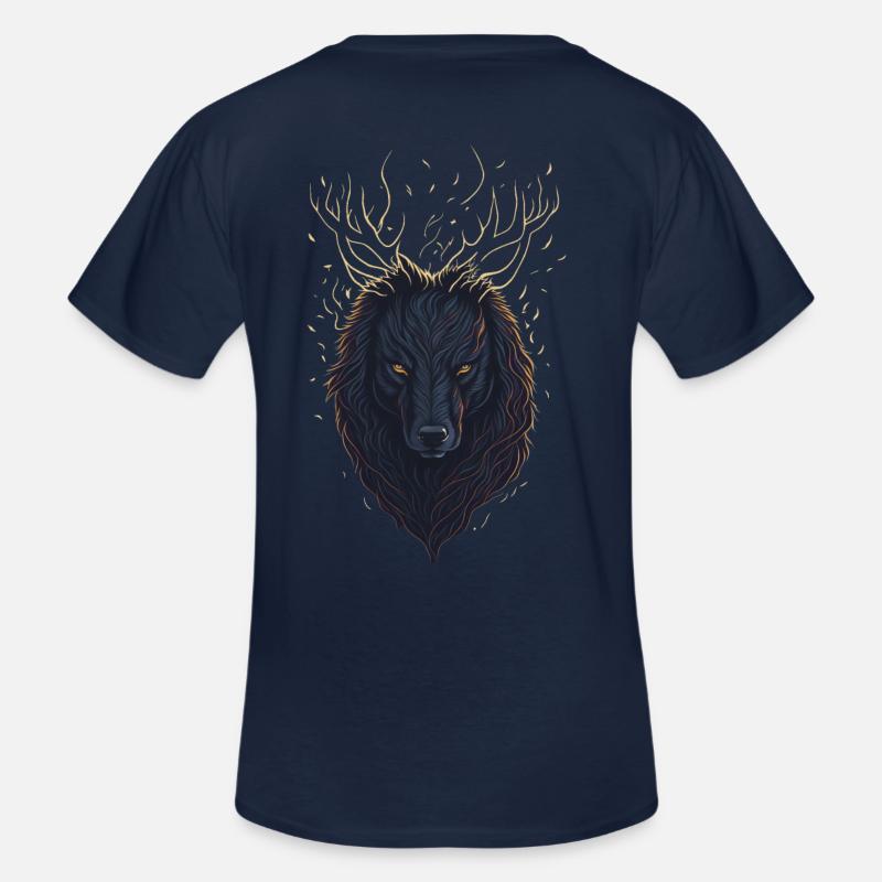 Mystischer Wolf mit Geweih - Männer-T-Shirt mit V-Ausschnitt - Navy