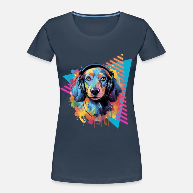 Bunter Dackel mit Kopfhörer Frauen Premium Bio T-Shirt