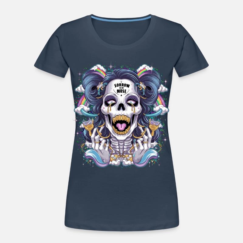Glitzernder Skelettschädel mit Regenbogen Frauen Premium Bio T-Shirt