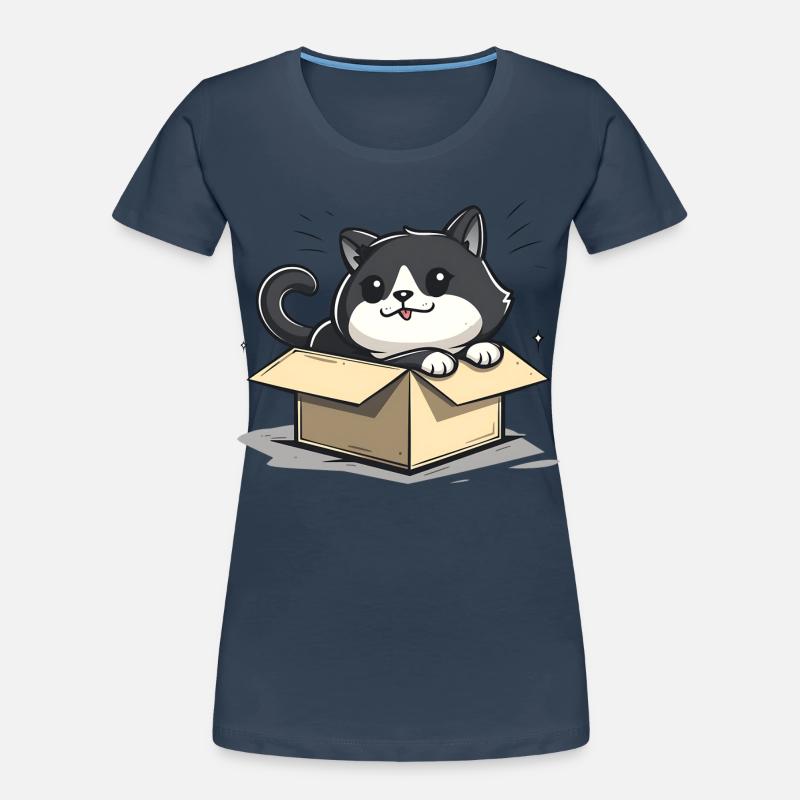 Happy Cat Sitting Inside an Empty Cardboard Box Women's Premium Organic T-Shirt