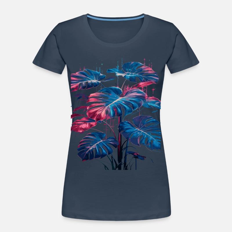 Retro Monstera Pflanze Neon Synthwave Frauen Premium Bio T-Shirt