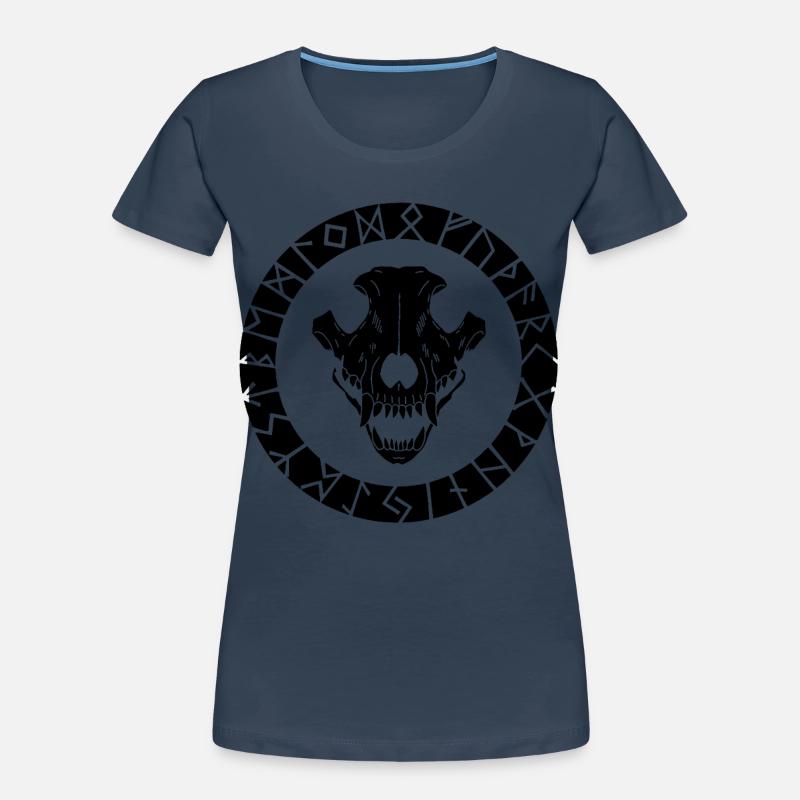 Schwarzer Wikinger Wolf Schädel Frauen Premium Bio T-Shirt