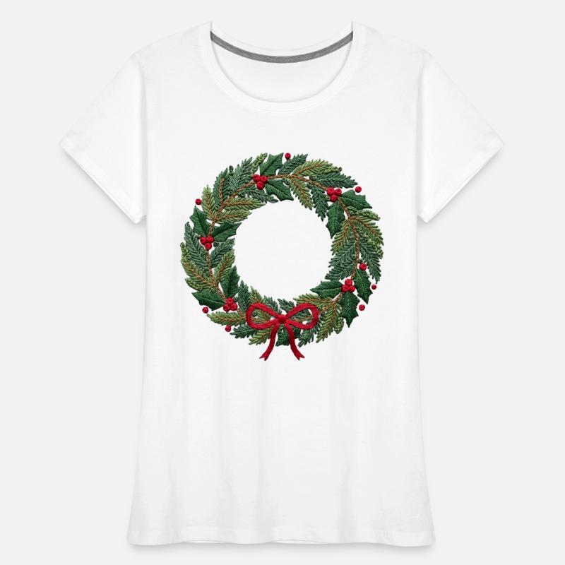 Bestickter Weihnachtskranz, groß oder klein zum Nähen Frauen Premium Bio T-Shirt