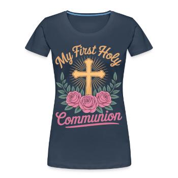 Erste Heilige Kommunion Kreuz Rosen - Frauen Premium Bio T-Shirt -  - Vorne - Mia (176cm)