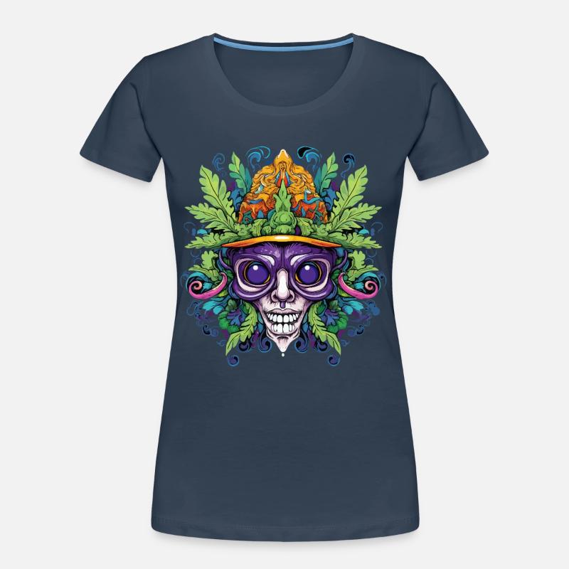 Psychedelic skull with leaf crown Women's Premium Organic T-Shirt