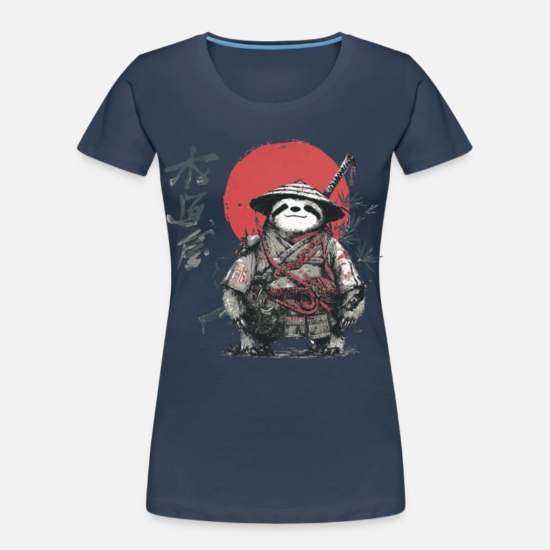 Faultier-Samurai unter roter Sonne Frauen Premium Bio T-Shirt