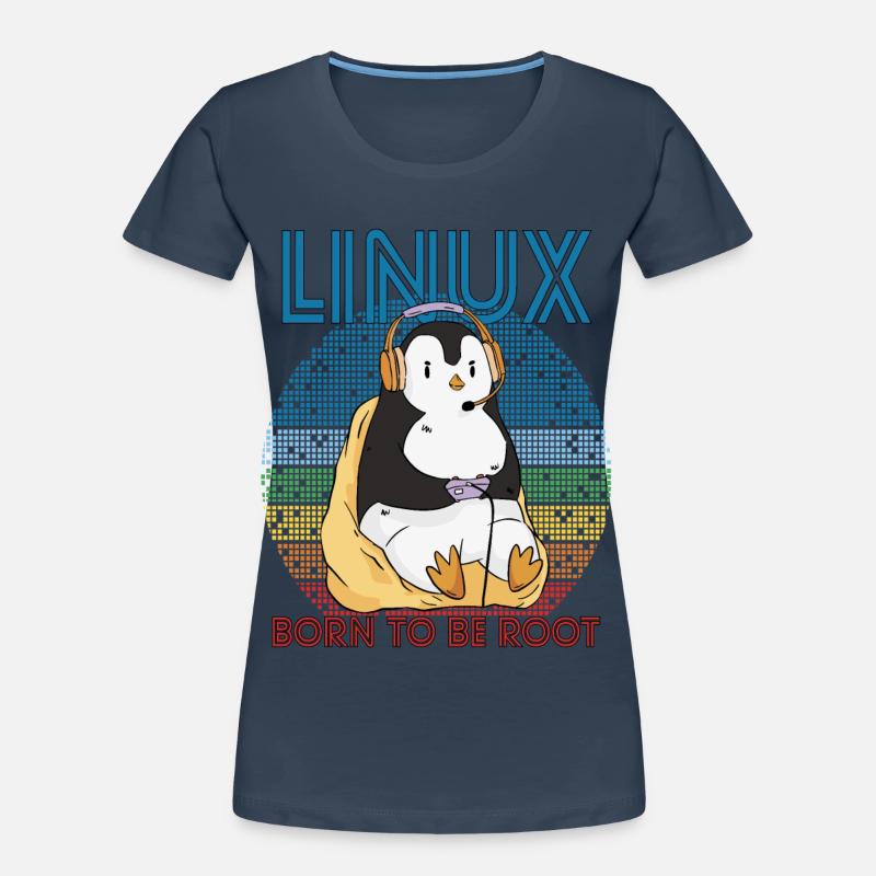 Gamer Root Retro Penguin Linux Nerd Programmer Gee Frauen Premium Bio T-Shirt