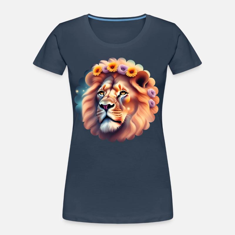 A lion's head with flowers Women's Premium Organic T-Shirt