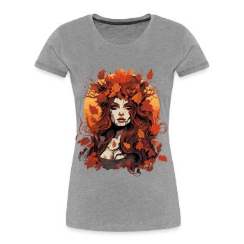 Schöne Frau mit Herbst Laub - Frauen Premium Bio T-Shirt -  - Vorne - Mia (176cm)