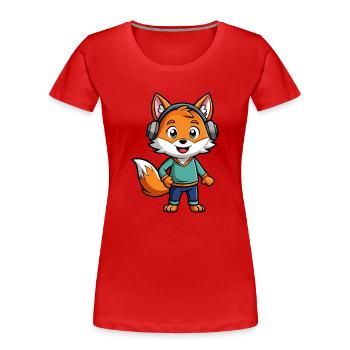 Fox Funny Cartoon Character Headphone Music - Women's Premium Organic T-Shirt -  - Front - Mia (176cm)