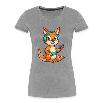 Kangourou Drôle Dessin Animé Personnage Casque Musique - T-shirt bio Premium Femme -  - Devant - Mia (176cm)