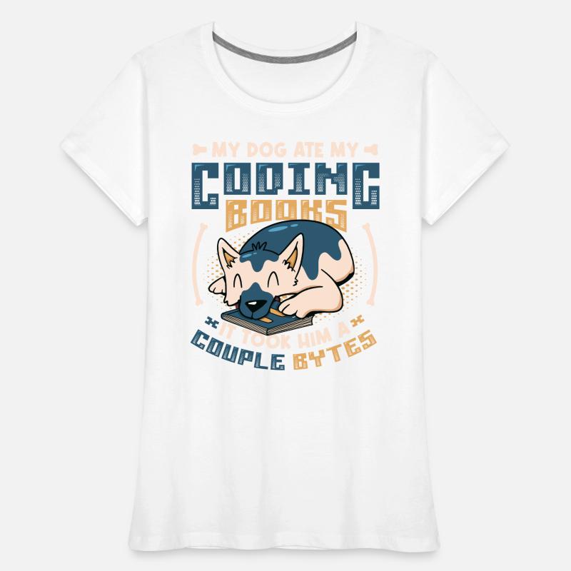 Dog Bytes Code Computer Joke Programming Women's Premium Organic T-Shirt