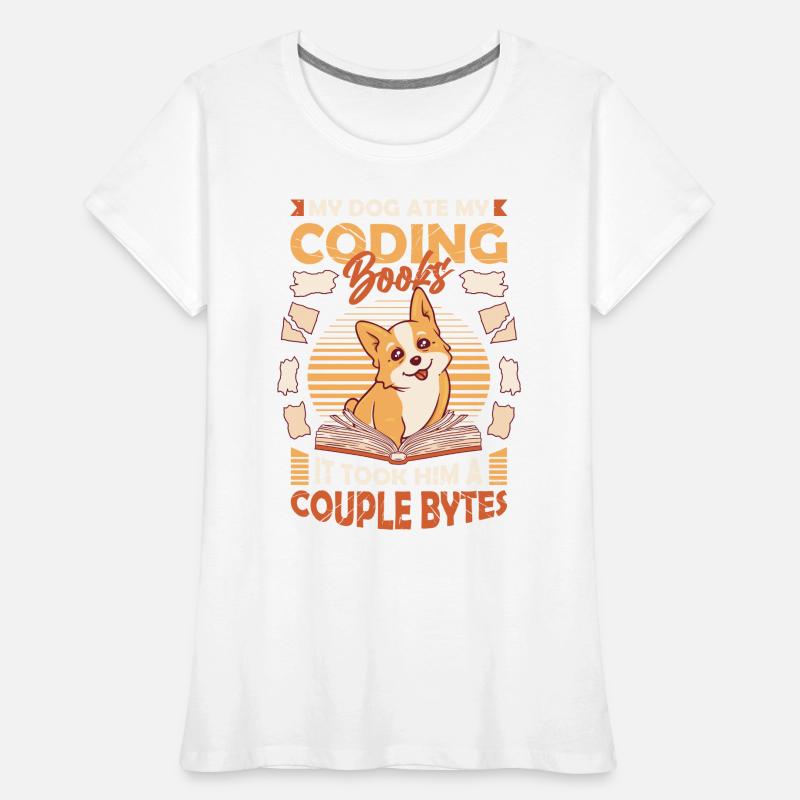 Dog Bytes Code Computer Joke Programming Women's Premium Organic T-Shirt