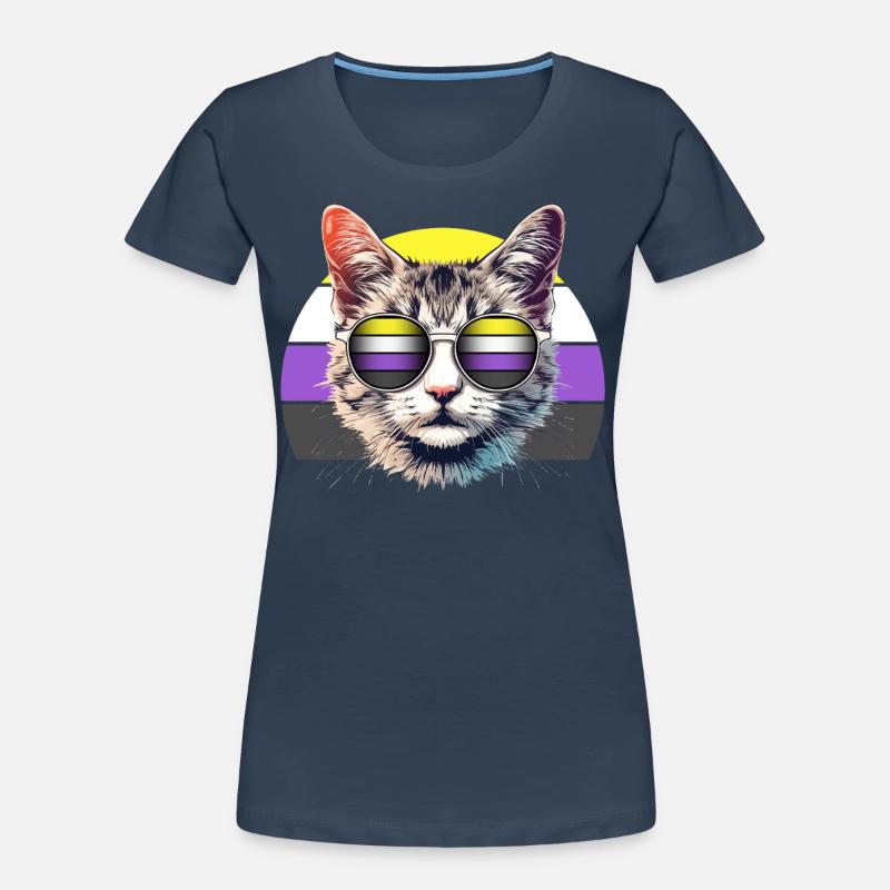 Nonbinary Pride Cool Cat with Sunglasses Retro Women's Premium Organic T-Shirt