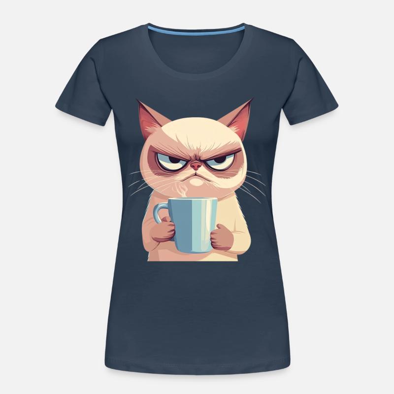 Grumpy-Stil: Grantige Katze mit Kaffee Frauen Premium Bio T-Shirt