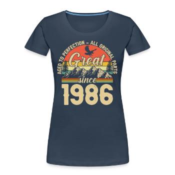 1986 - A legendary year - Women's Premium Organic T-Shirt - navy - Front - Mia (176cm)