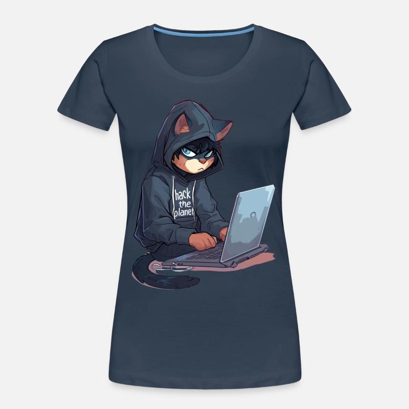 Cyber Hacker Cat Hackerkatze Frauen Premium Bio T-Shirt