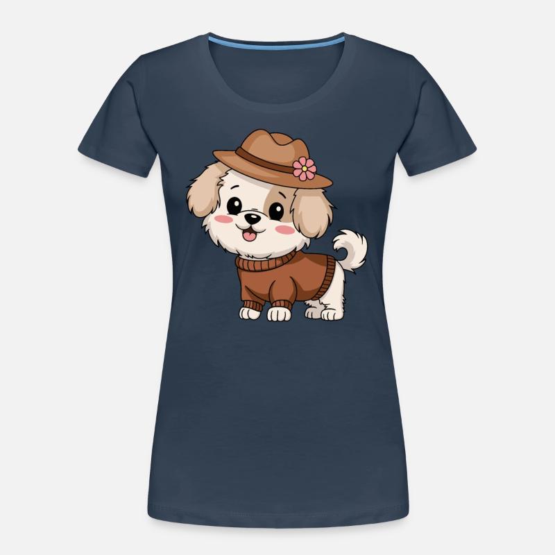 Niedlicher Hund mit Hut und Pullover Frauen Premium Bio T-Shirt