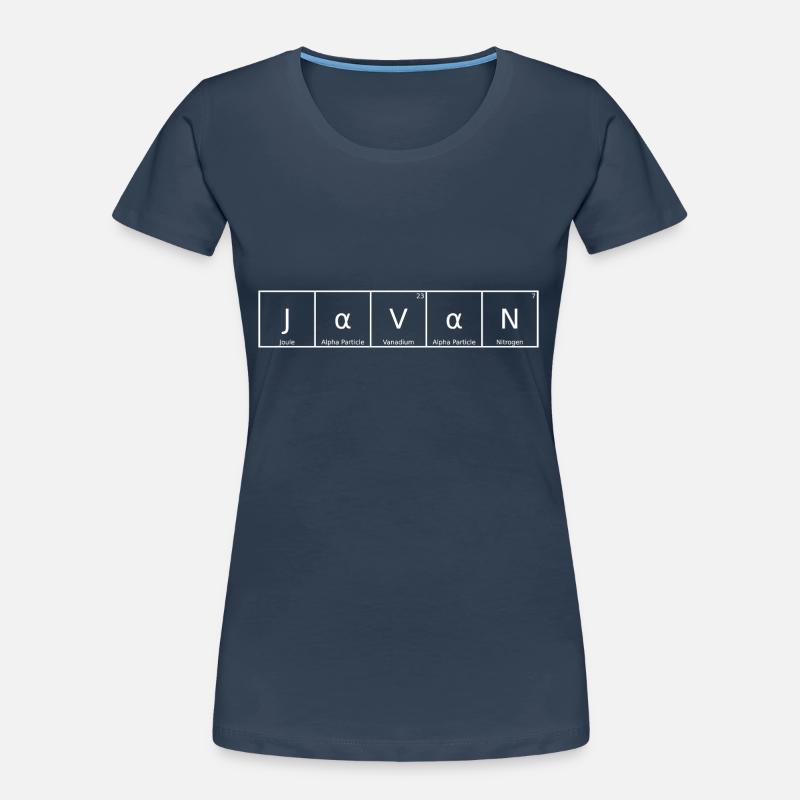 Nom Java Nom Prénom Chimie Éléments du tableau périodique T-shirt bio Premium Femme