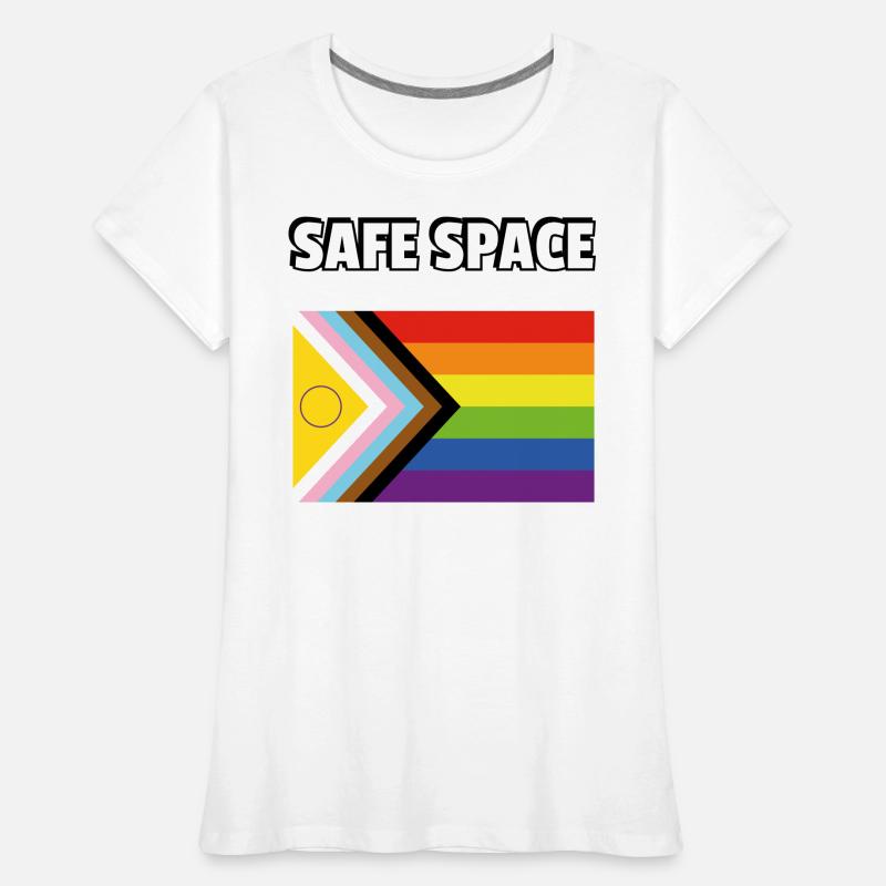 SAFE SPACE Drapeau de progrès de la fierté inclusive T-shirt bio Premium Femme