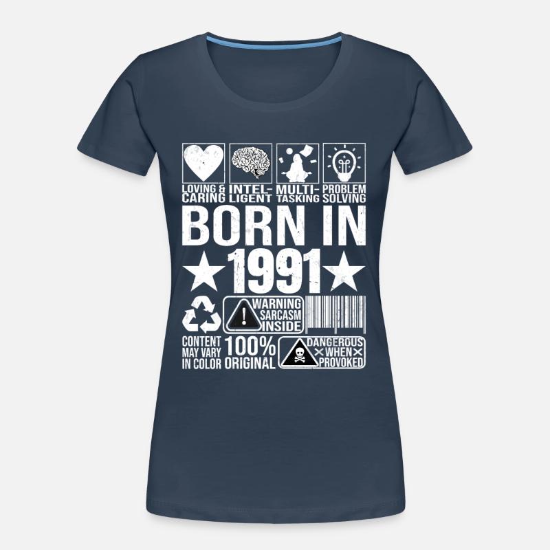 Né en 1991 Content Warning Label Code à barres T-shirt bio Premium Femme